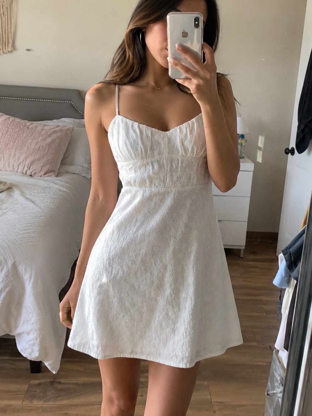 Princess Polly White Eyelet Spaghetti Strap Mini Dress